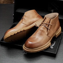 Men's Boots Genuine Leather Mid-top Martin Boots, Fashionable And Versatile Thick-soled Work Boots, Round Toe Plus Velvet High-top Boots