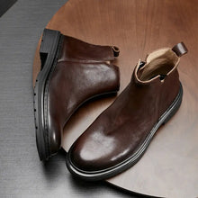 Men's Genuine Leather Autumn And Winter Round Toe Thick-soled Martin Boots Retro Chelsea Boots Zipper Motorcycle Trend Versatile Leather Boots