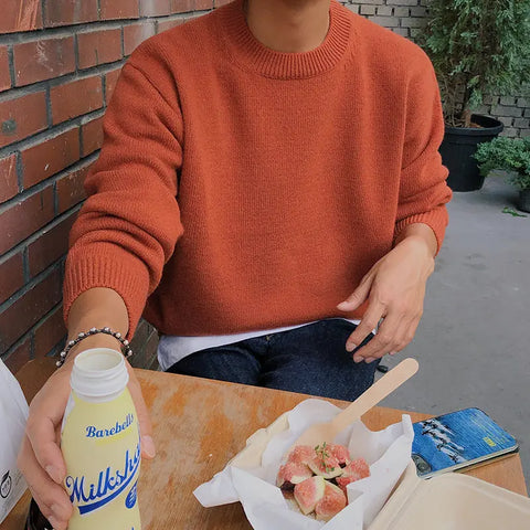 Men's Round Neck Long Sleeve Sweater Autumn And Winter Korean Loose Lazy Wind Thickened Solid Color Pullover Knitted