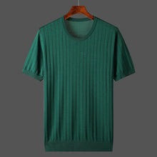 New Summer Hollow Ice Silk Knitted Men's Short Sleeve T-shirt Thin Plus Size Trendy Breathable Round Neck Half Sleeve