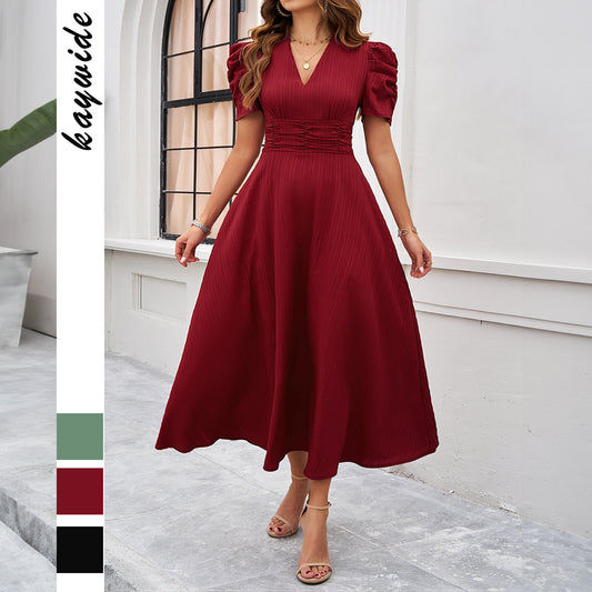 Spring And Summer Elegant Solid Color Waist-tight Dress