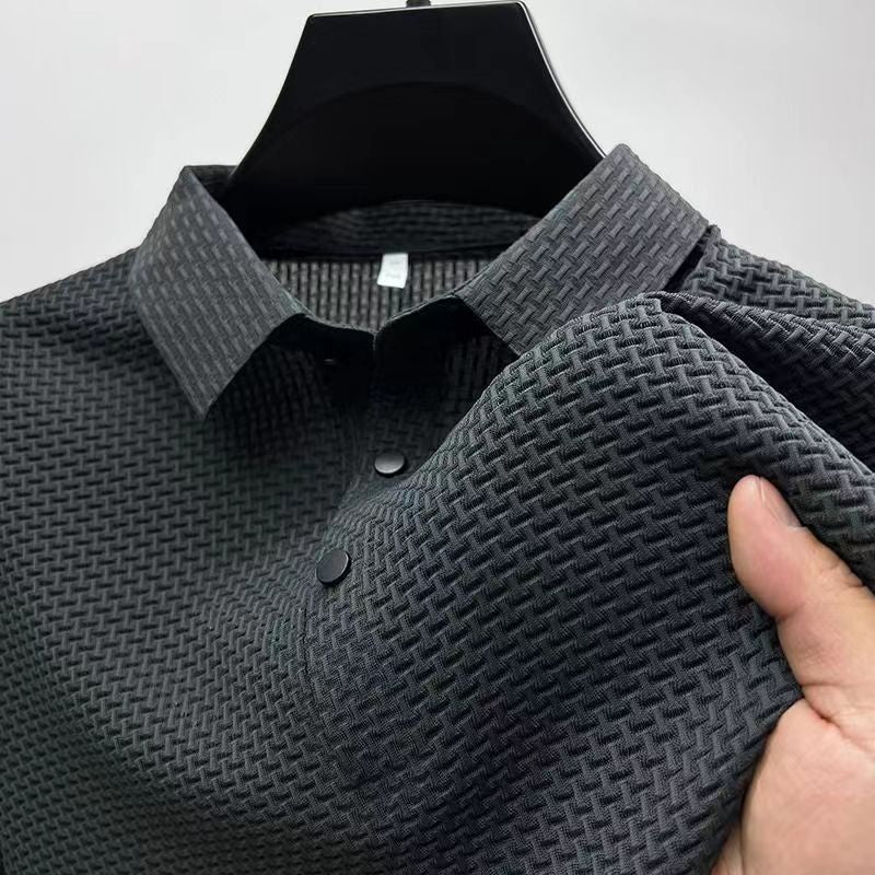 High-end Mesh Ice Silk Short-sleeved Summer Men&#039;s Shirt Collar Solid Color Paul Slip Material Polo Shirt Half-sleeved Men&#039;s Clothing