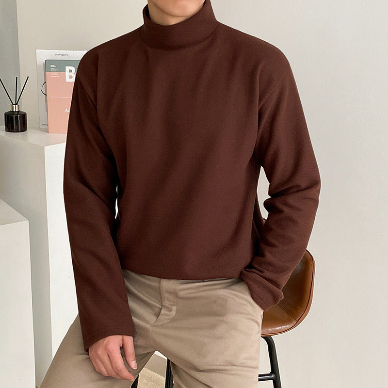 MYQ High Collar Long Sleeve T-shirt Men&#039;s Autumn And Winter Korean Style Loose Trendy Pure Cotton Base Shirt Solid Color T-shirt Top