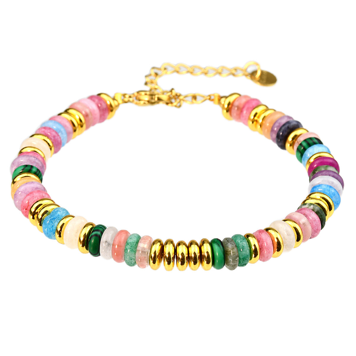 Temu Dopamine Color Frisbee Beaded Bracelet Female Minority High Sense Does Not Fade Natural Stone Crystal Bracelet