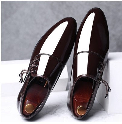 Men&#039;s Pointed Toe Leather Shoes Men&#039;s Business Formal Shoes Korean Fashionable Men&#039;s Bright Casual Shoes Large Size Casual Wedding Shoes