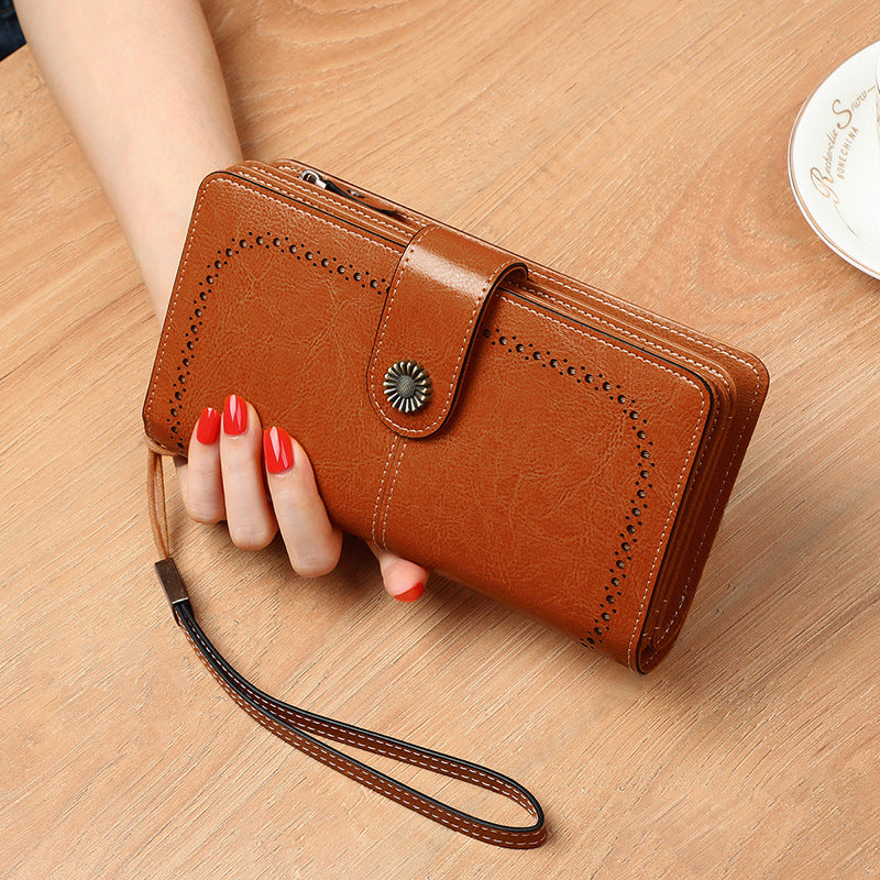 Wallet Women&#039;s New 2024 Popular Coin Purse Summer Ins Style Niche Design Genuine Leather Small Bag Long Wallet Handbag