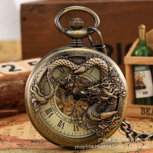 Factory Direct Mechanical Watch Retro Design Hollow Dragon Roman Literal Manual Mechanical Pocket Watch Wholesale On Behalf Of