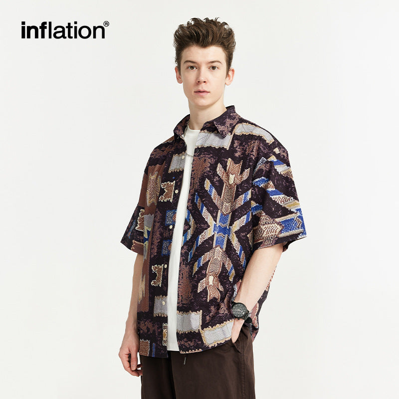 Subordinate Style Seersucker Shirt 2024 Spring And Summer New Street Fashion Brand Loose Men&#039;s Short Sleeve Lining