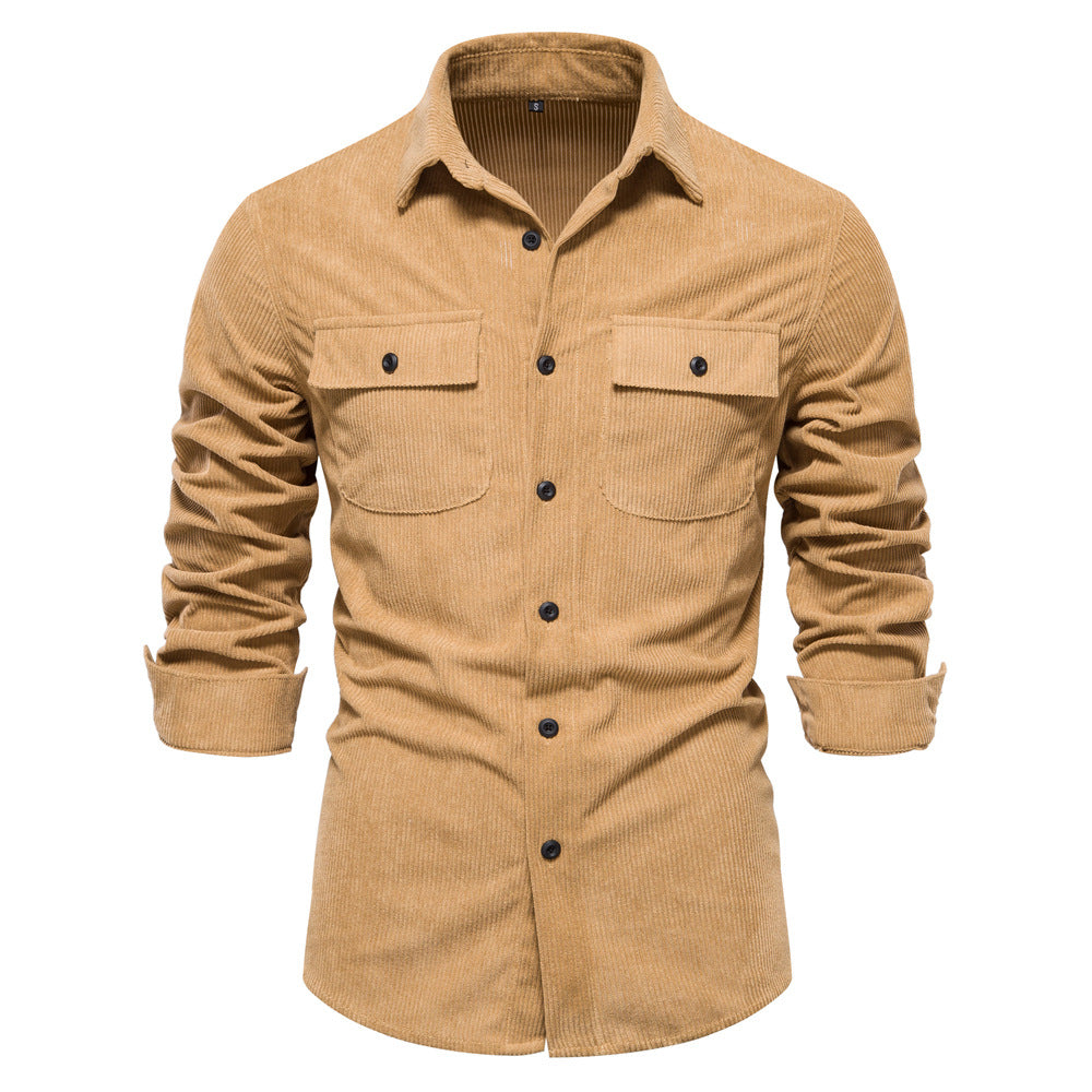 Casual Solid Color Long Sleeve Men&#039;s Corduroy Shirt