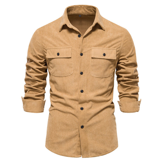 Casual Solid Color Long Sleeve Men&#039;s Corduroy Shirt