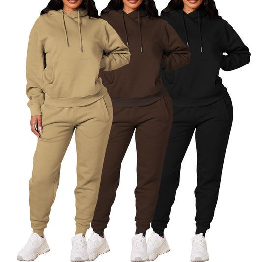 New Women&#039;s Solid Color Hooded Sweatshirt Fashionable Casual Pants Autumn And Winter Suit