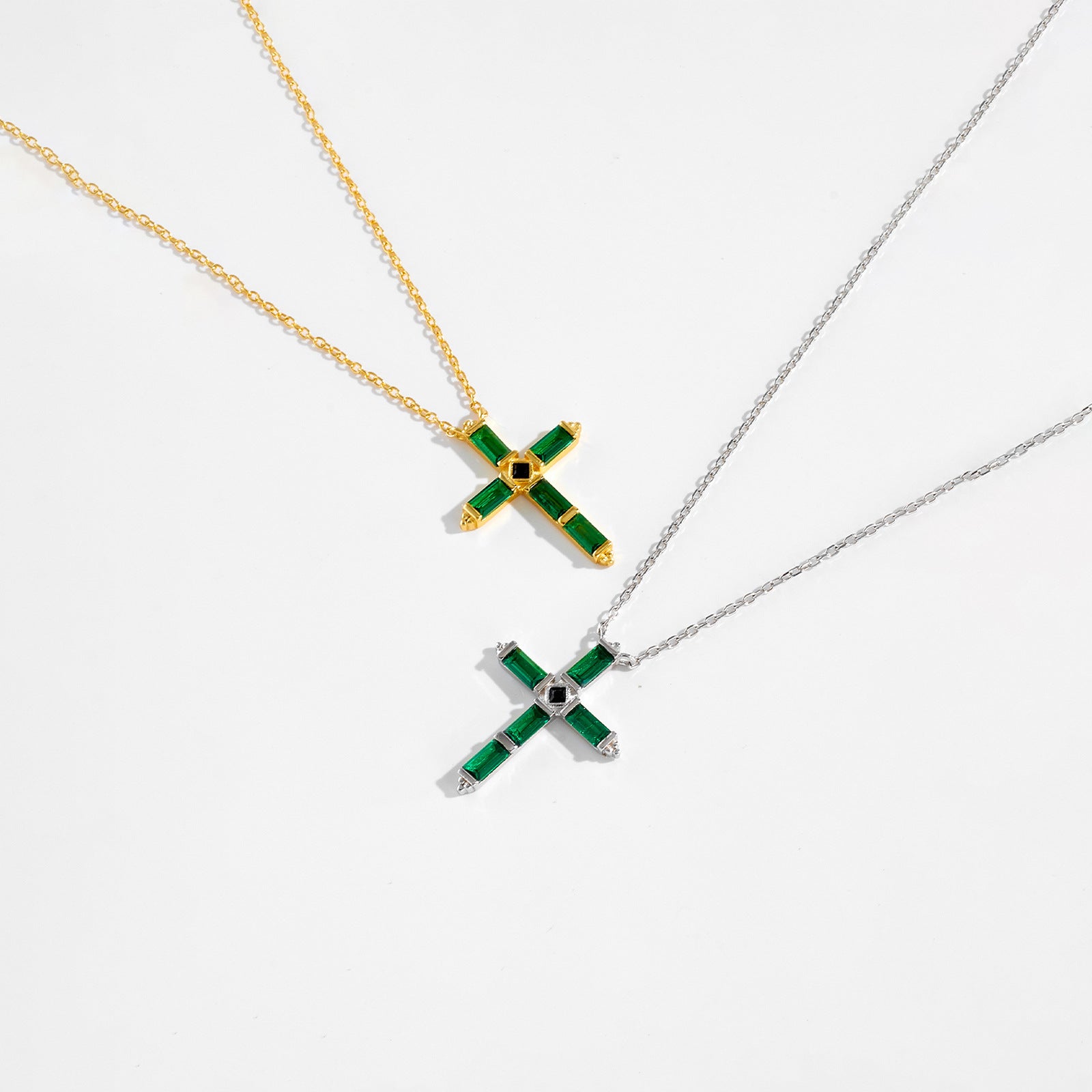 S925 Sterling Silver Multicolor Rectangular Zircon Cross Hanging Necklace