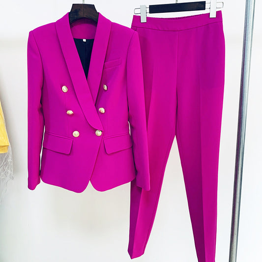 New Professional Wear Fashion Double-breasted Shawl Collar Suit + Cropped Trousers Two-piece Suit