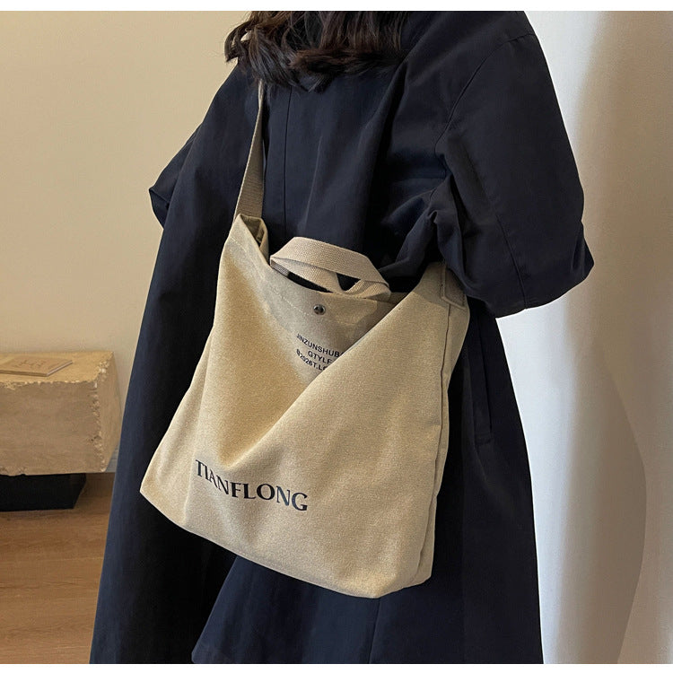 Korean Style New Thickened Washed Canvas Bag Female College Student Shoulder Bag Textured Canvas Commuter Bucket Tote Bag