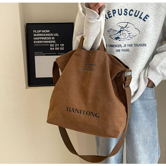 Korean Style New Thickened Washed Canvas Bag Female College Student Shoulder Bag Textured Canvas Commuter Bucket Tote Bag