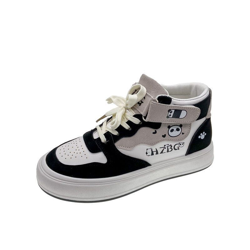 Black And White High-top Shoes 2024 New White Shoes Women&#039;s Shoes Cute Student Sports Casual Board Shoes National Fashion Women&#039;s All-match