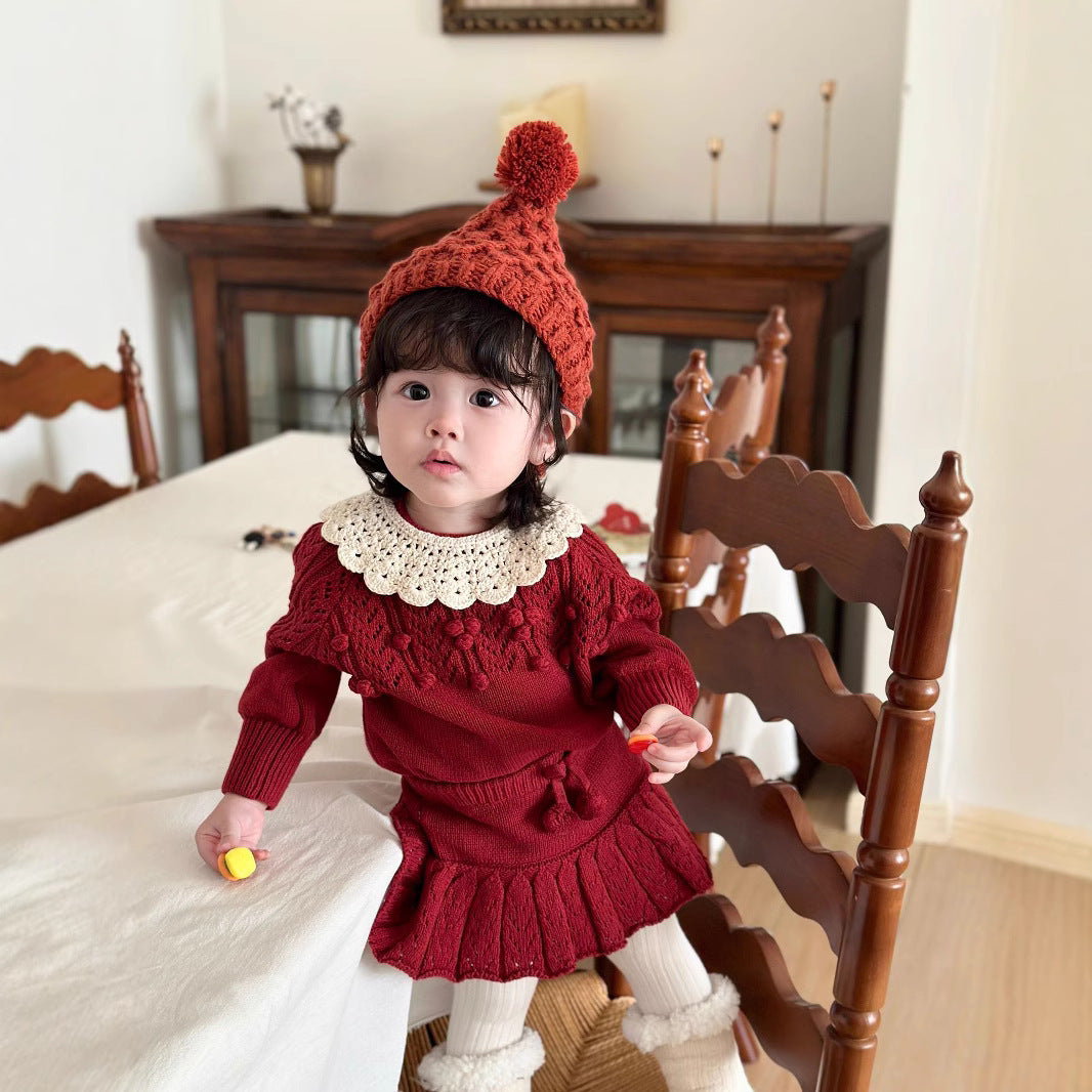 Cutemily Autumn And Winter Christmas Ins Baby Girl&#039;s Hand Hook Ball Crewneck Pullover Sweater Women&#039;s Treasure New Year Hollow Sweater