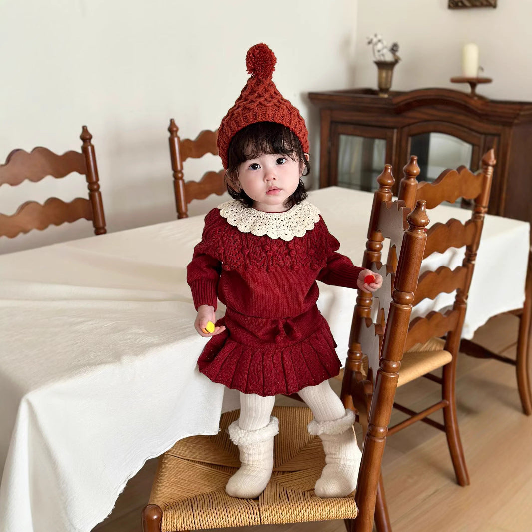 Cutemily Autumn And Winter Christmas Ins Baby Girl&#039;s Hand Hook Ball Crewneck Pullover Sweater Women&#039;s Treasure New Year Hollow Sweater