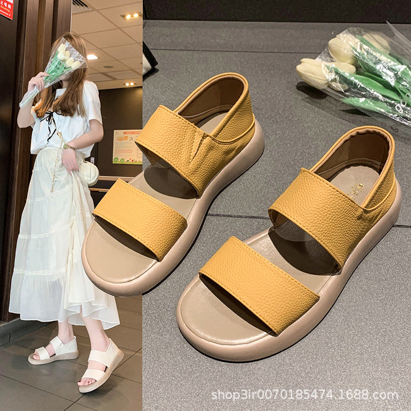 Large Size Foreign Trade Cross-border Velcro Beach Sandals 2024 New Fashion Fairy Style Thick-soled Roman Sandals For Women