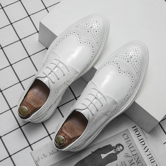 Photo Studio Shooting Wedding Dress White Bright Men&#039;s Leather Shoes New Fashion Shoes Korean Brogue Carved Casual Small Leather Shoes