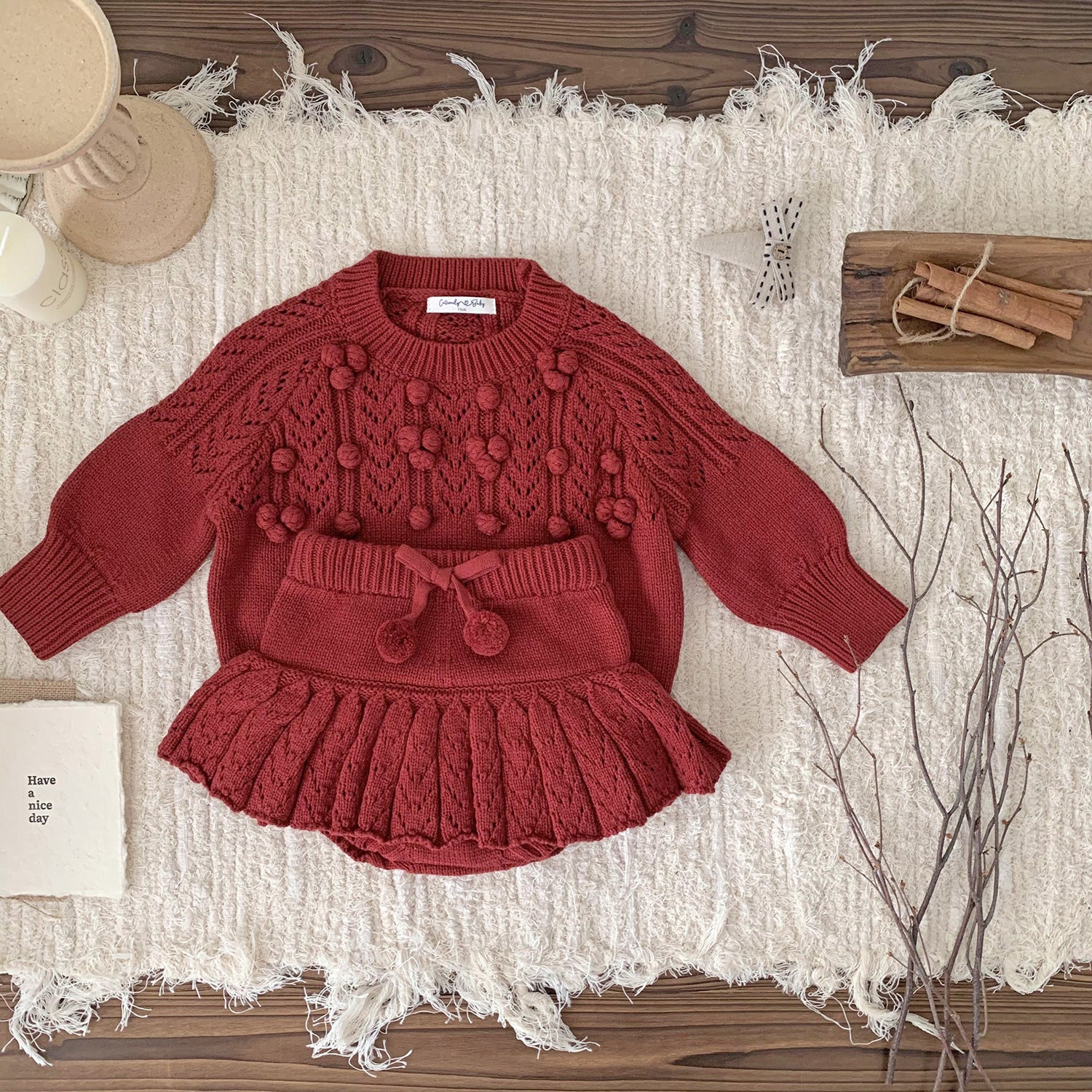 Cutemily Autumn And Winter Christmas Ins Baby Girl&#039;s Hand Hook Ball Crewneck Pullover Sweater Women&#039;s Treasure New Year Hollow Sweater