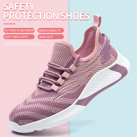 Summer Wholesale Flying Weaving Safety Shoes Women Anti-smashing Anti-piercing Steel Toe Protective Safety Shoes Breathable Light Work Shoes Men