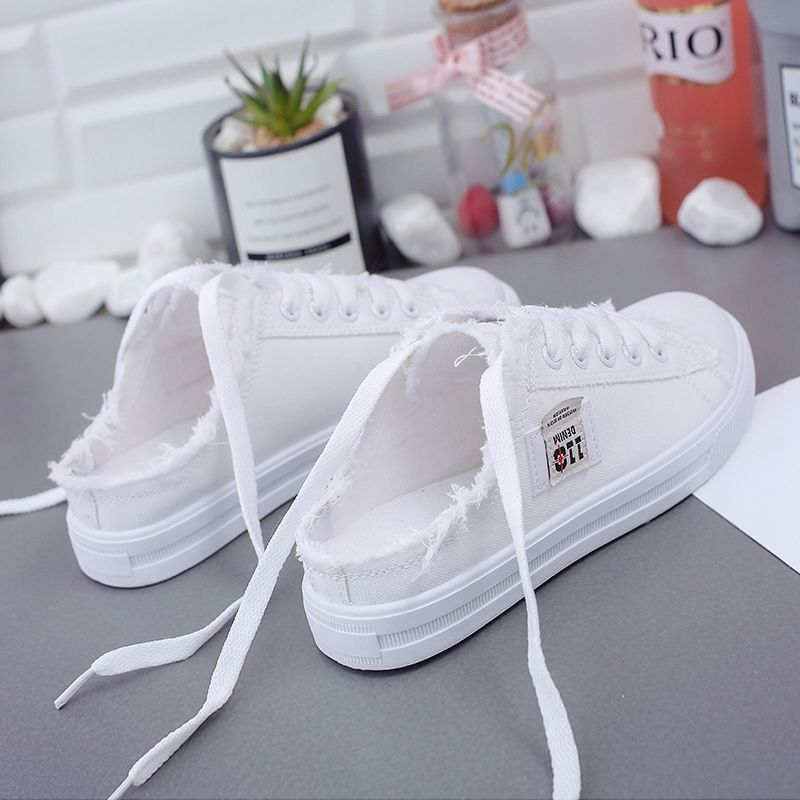 Green Companion 2023 Summer New Canvas Shoes Female Students Half Slippers Lazy Slip-on All-match Breathable Plus Size Small