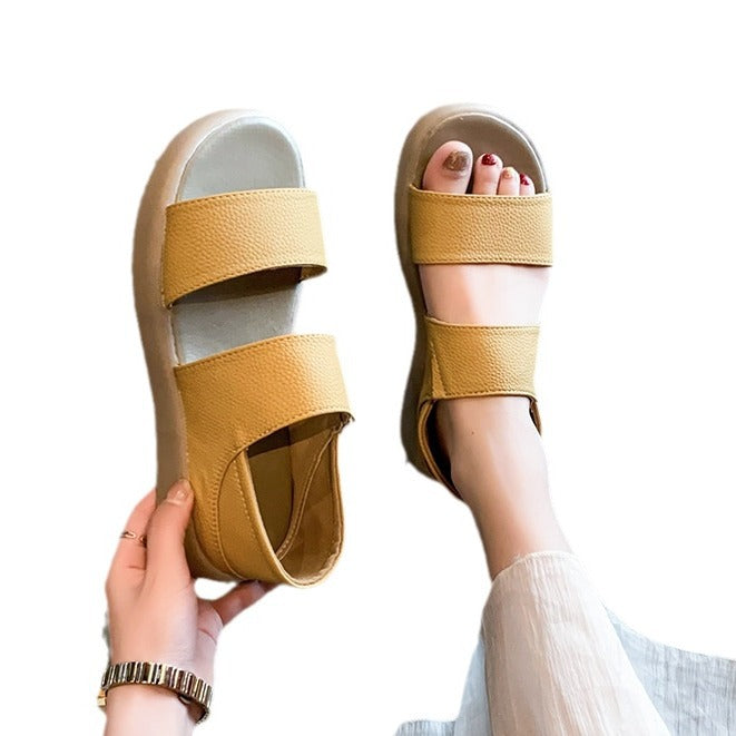 Large Size Foreign Trade Cross-border Velcro Beach Sandals 2024 New Fashion Fairy Style Thick-soled Roman Sandals For Women