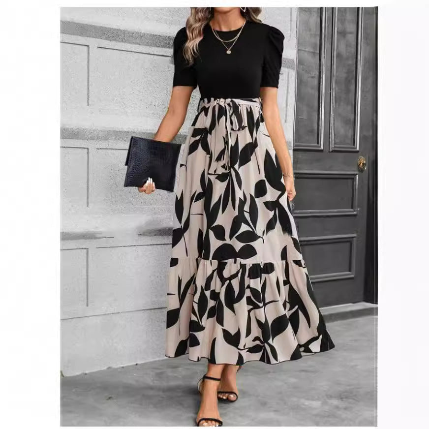 Women&#039;s Spring And Summer Clothes Explosions Flower Printing Crewneck Dress Elegant Dress