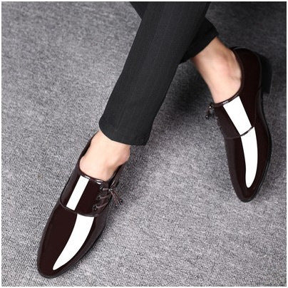 Men&#039;s Pointed Toe Leather Shoes Men&#039;s Business Formal Shoes Korean Fashionable Men&#039;s Bright Casual Shoes Large Size Casual Wedding Shoes