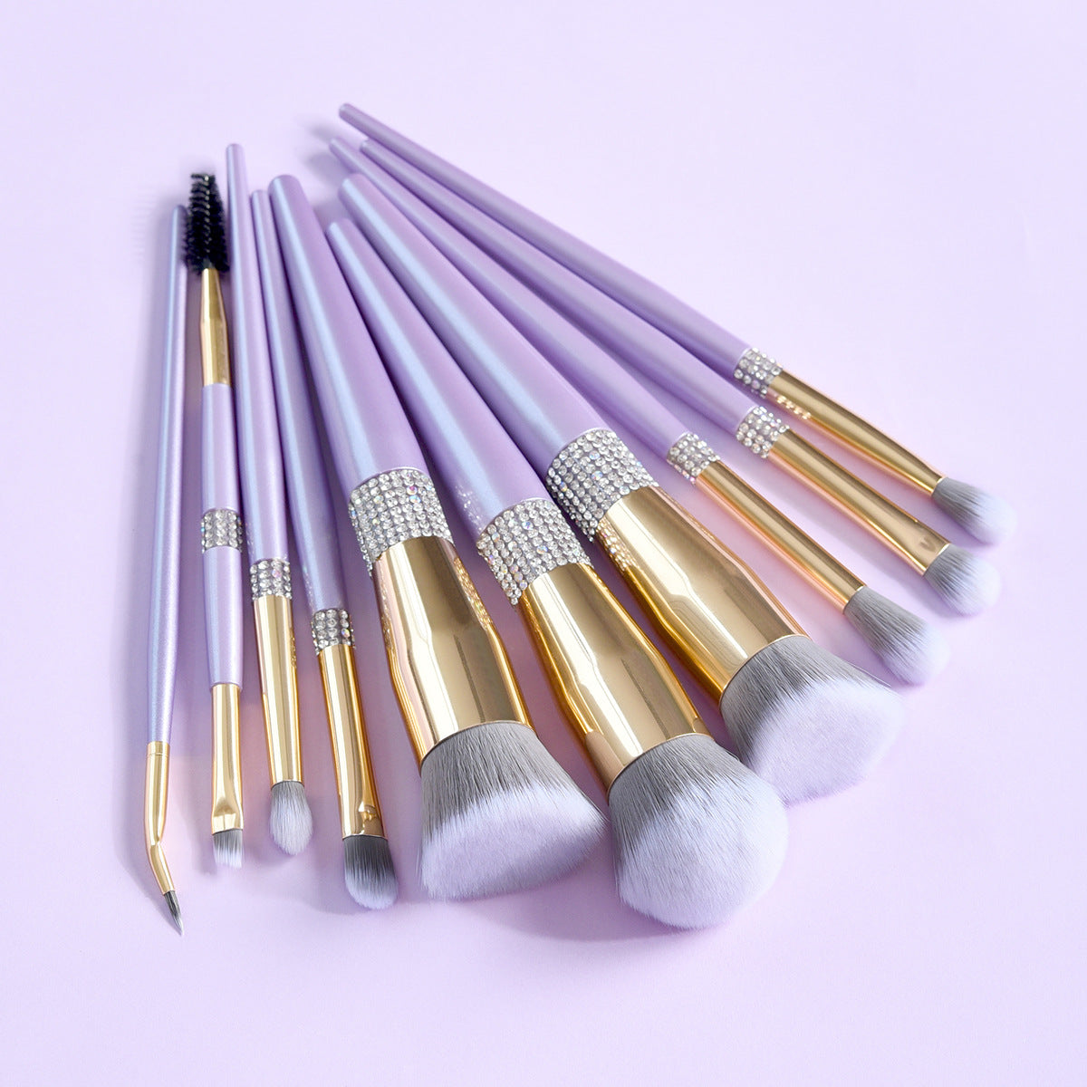 10 Lilac Purple With Diamond Cosmetic Brush Set Cosmetic Brush Tool Storage Bucket