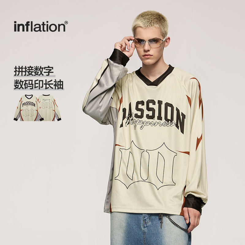 Stitching Digital Digital Printing Long Sleeve T-shirt 2024 Fall/Winter New Fashion Brand Loose Retro Jacket