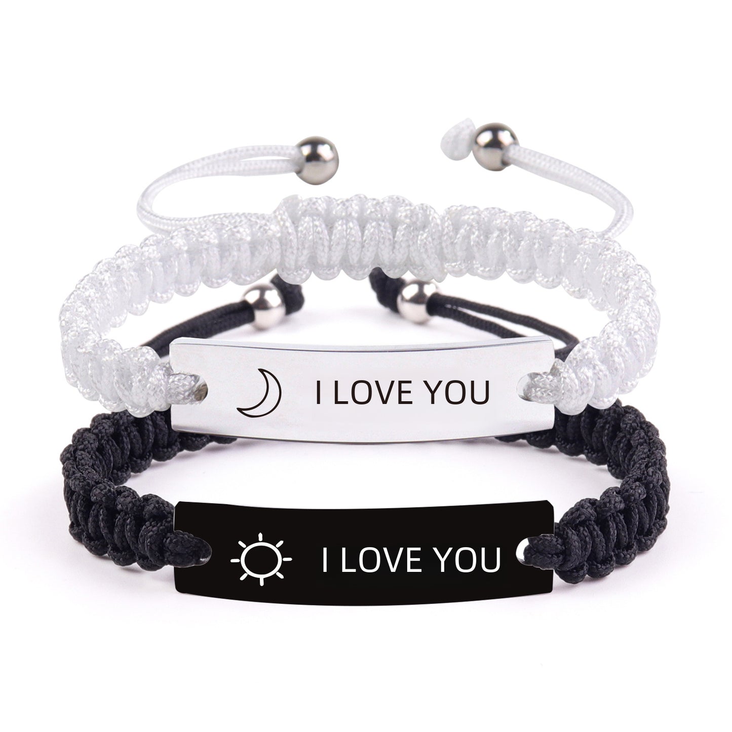 Steel Brand Lettering Bracelet European And American Fashion Hand-woven Black And White Rope Love Magnetic Stainless Steel Lovers Bracelet