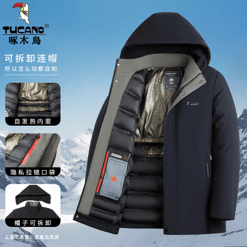 Woodpecker 2024 Fall/Winter New Hooded Warm Windproof Cold-proof Fleece-lined Thickened Dad Men&#039;s Cotton Jacket