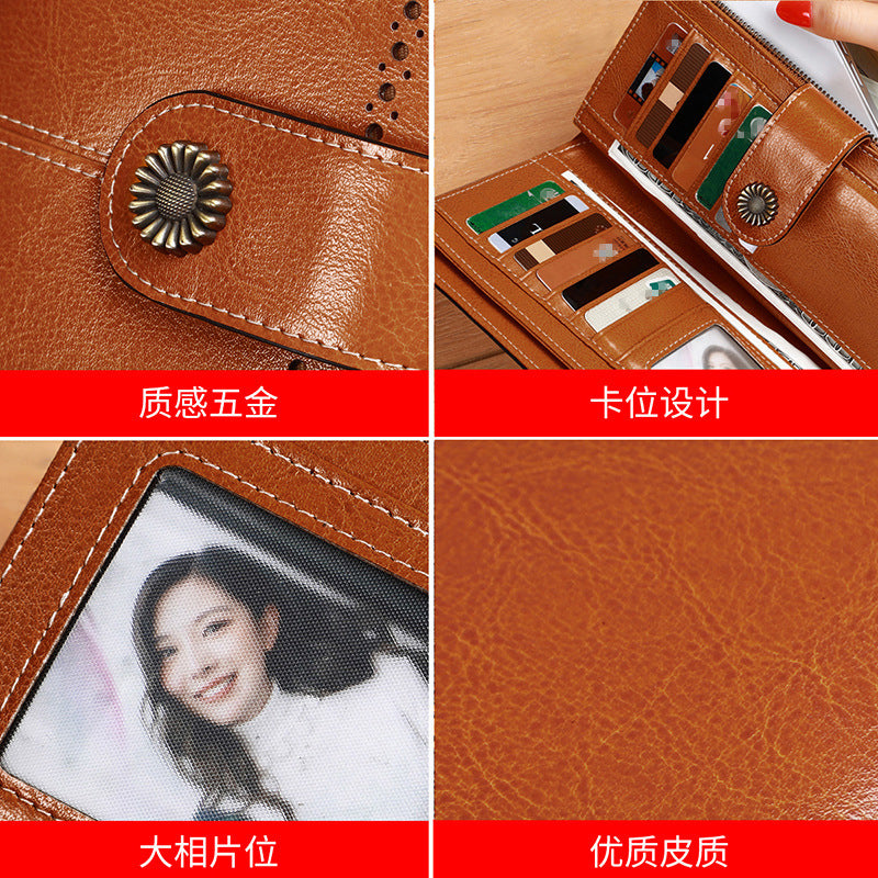 Wallet Women&#039;s New 2024 Popular Coin Purse Summer Ins Style Niche Design Genuine Leather Small Bag Long Wallet Handbag