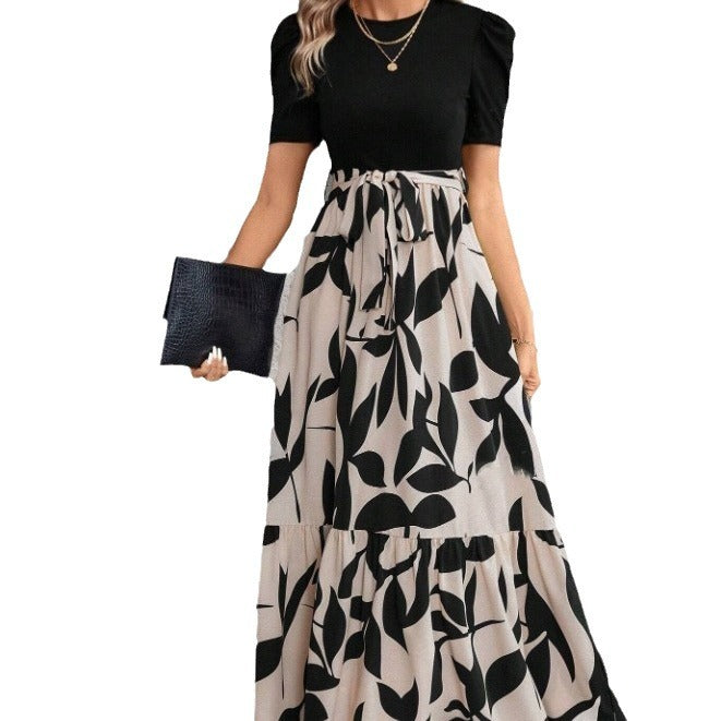 Women&#039;s Spring And Summer Clothes Explosions Flower Printing Crewneck Dress Elegant Dress