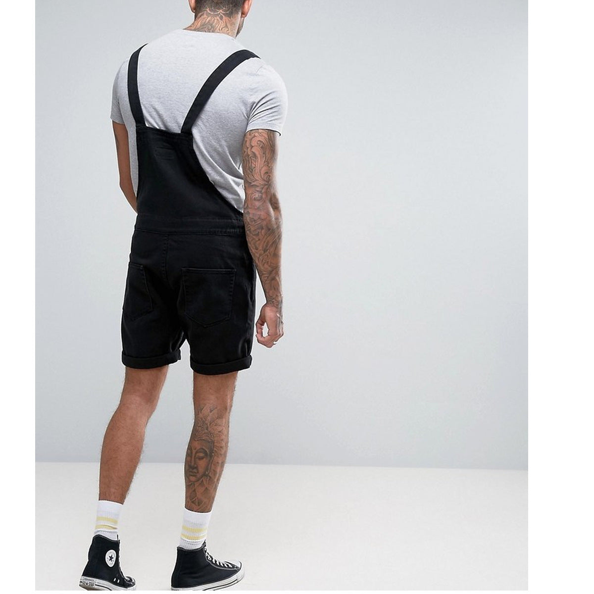 wish Retro Men&#039;s Denim White Rim Shorts One-piece Overalls