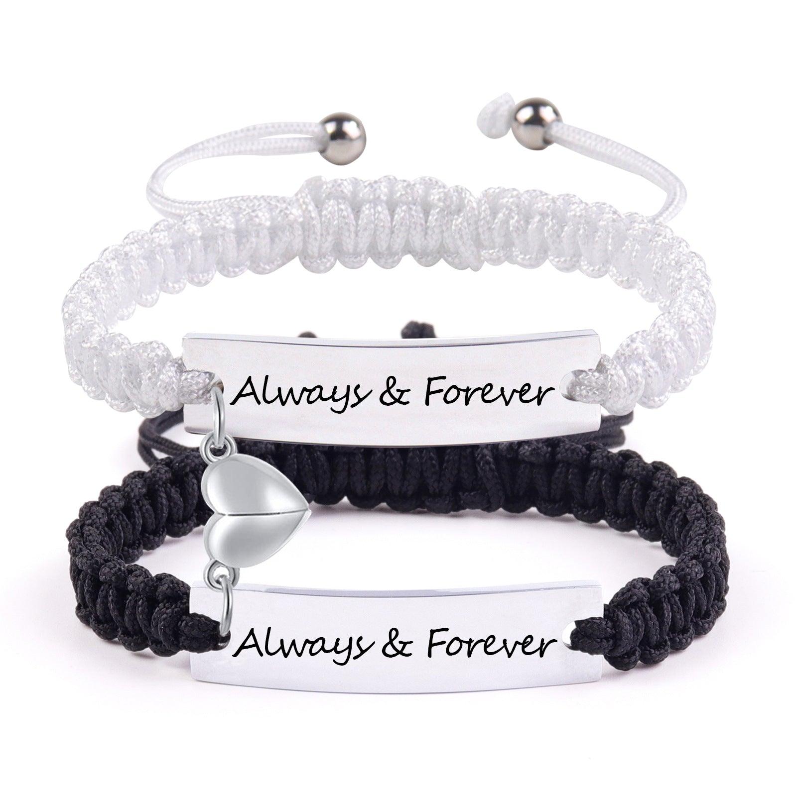 Steel Brand Lettering Bracelet European And American Fashion Hand-woven Black And White Rope Love Magnetic Stainless Steel Lovers Bracelet