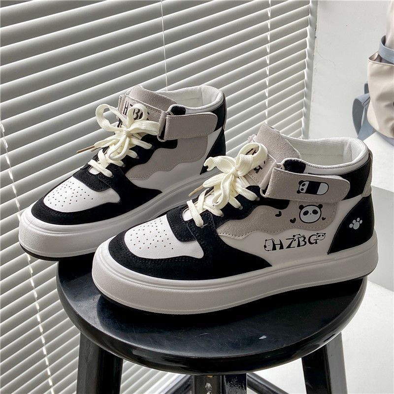 Black And White High-top Shoes 2024 New White Shoes Women&#039;s Shoes Cute Student Sports Casual Board Shoes National Fashion Women&#039;s All-match