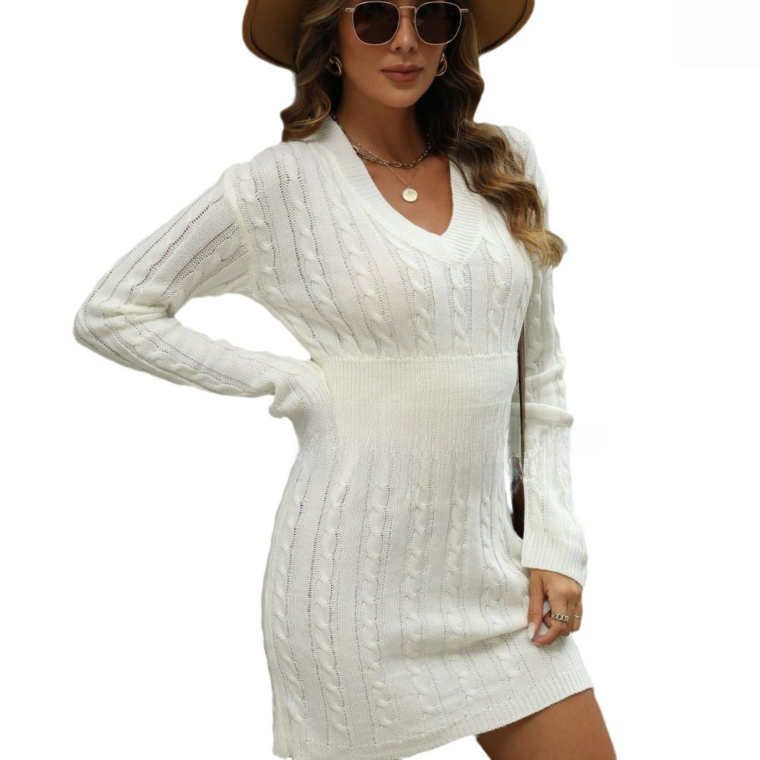 2023 Autumn And Winter Foreign Trade Cross-border Women&#039;s Sweater Waist Twist Hip Dress European And American Fashion Knitted Dress