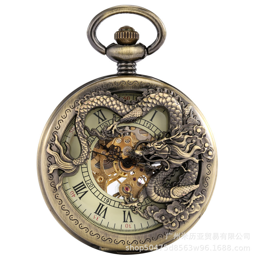 Factory Direct Mechanical Watch Retro Design Hollow Dragon Roman Literal Manual Mechanical Pocket Watch Wholesale On Behalf Of