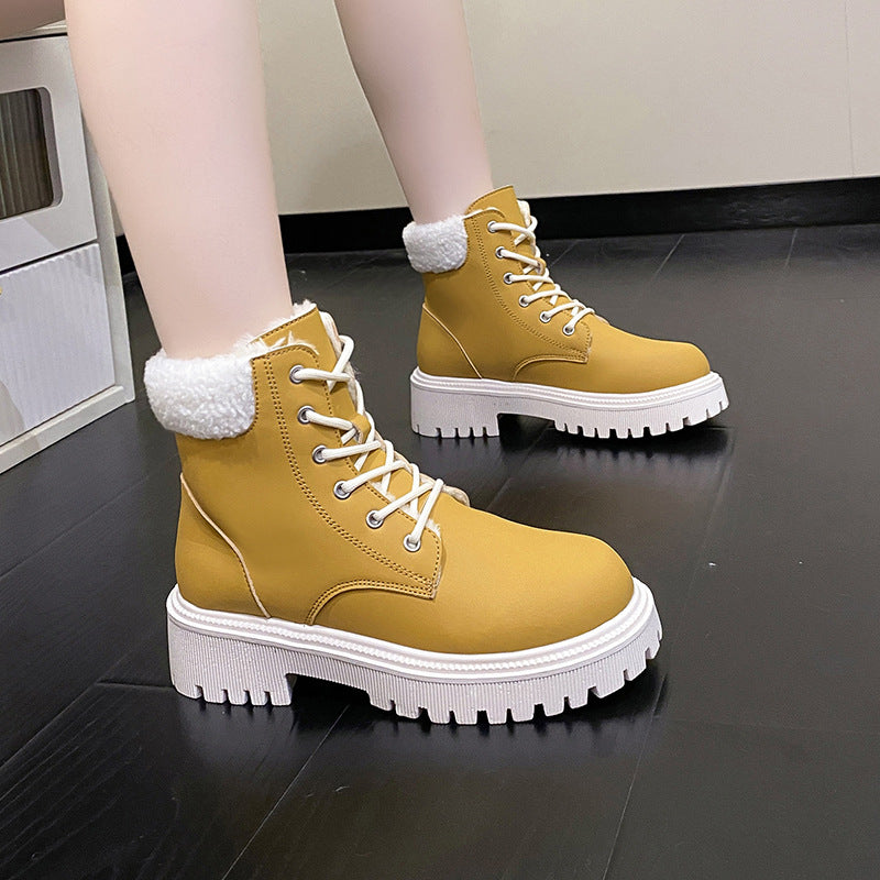 Furry Flip Martin Boots For Women 2023 Autumn And Winter New British Thick Bottom Ankle Boots Round Toe Handsome Motorcycle Boots