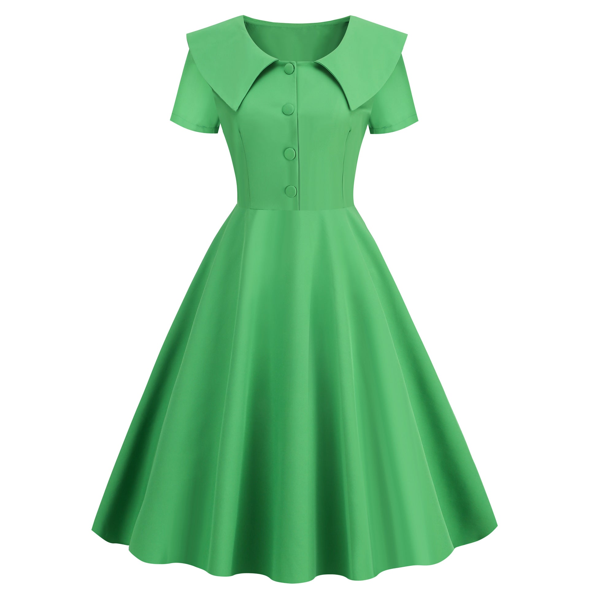 Women&#039;s Independent Station European And American Temperament Retro Dress Lapel Short-sleeved Slim-fit Pure Color A- Line Dress