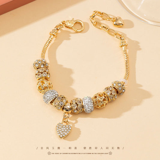 Bracelet Popular Bracelet Full Diamond Love Bracelet Golden Snowflake Zircon Barrel Beads European Bracelet