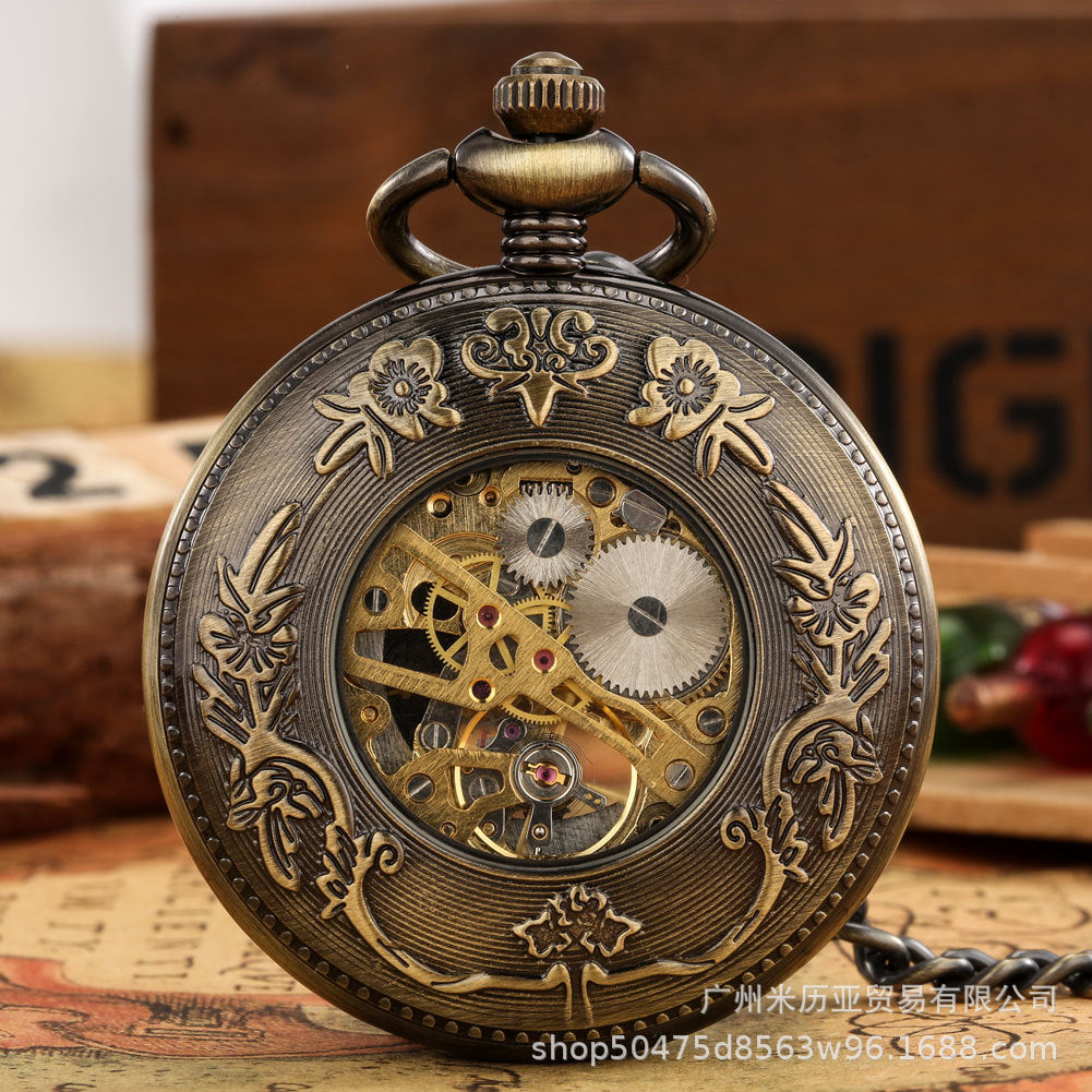 Factory Direct Mechanical Watch Retro Design Hollow Dragon Roman Literal Manual Mechanical Pocket Watch Wholesale On Behalf Of