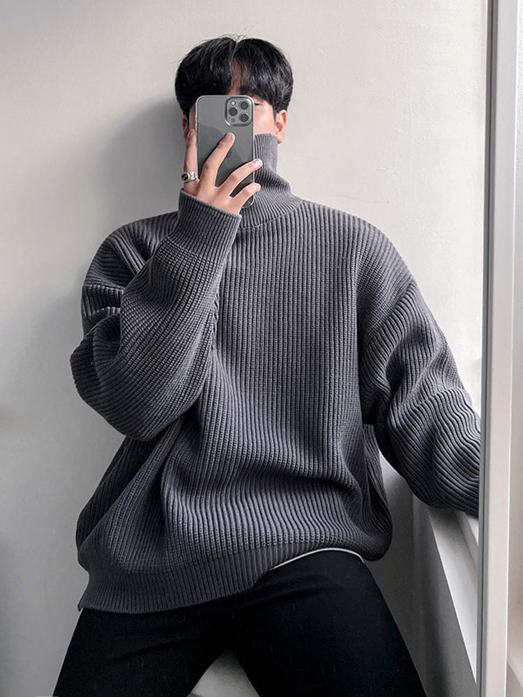 MYQ Solid Color Turtleneck Sweater Men&#039;s Winter Thickened Warm Inner Wear Korean Style Trendy Loose Bottoming Sweater