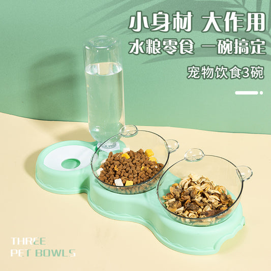 Pet Bowl  Plastic Dog Bowl Double Bowl Automatic Drinking Anti-Tipping Food Basin Pet Bowl