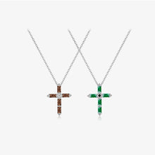 S925 Sterling Silver Multicolor Rectangular Zircon Cross Hanging Necklace