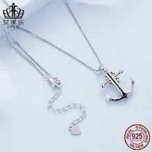 S925 Sterling Silver Plated Platinum Ship Anchor Necklace