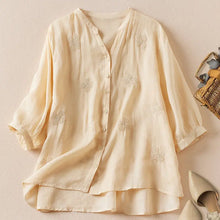 Sleeve Ramie Embroidered Top Women's Artistic Retro Loose Shirt 2023 Summer New Style